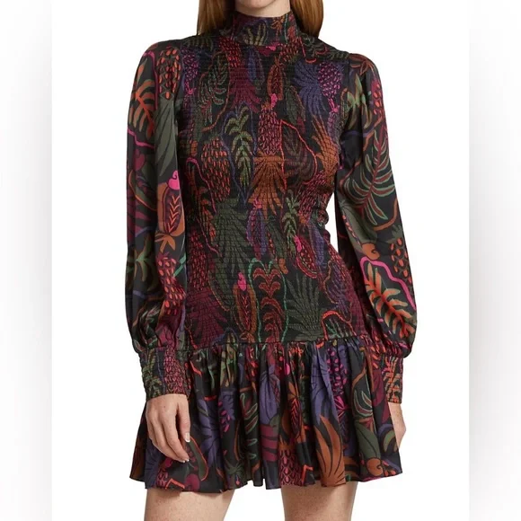 FARM Rio Frutis Dream Long Sleeve Minidress in Black at Nordstrom, Size Small FARM Rio Frutis Dream Long Sleeve Minidress in Black at Nordstrom, Size Small
